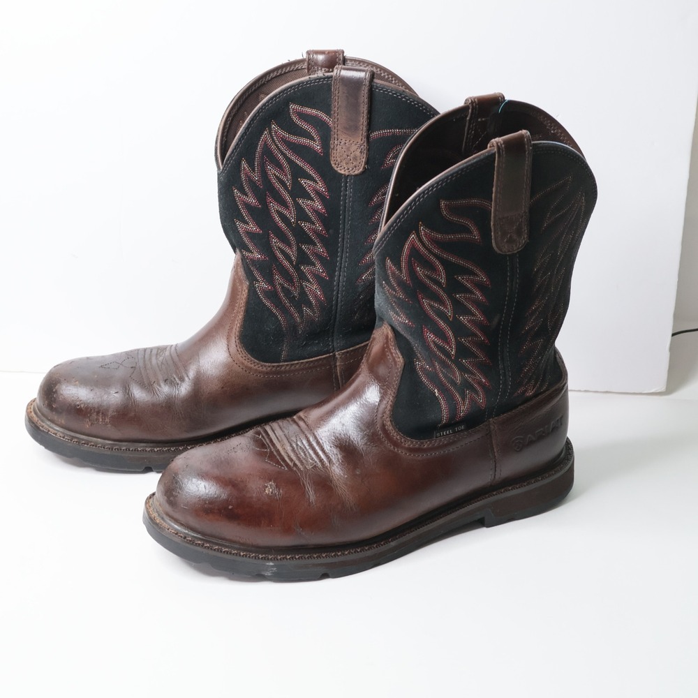 Ariat Groundbreaker Pull On Work Mens Brown Leather Steel Toe Western Boots 12 D